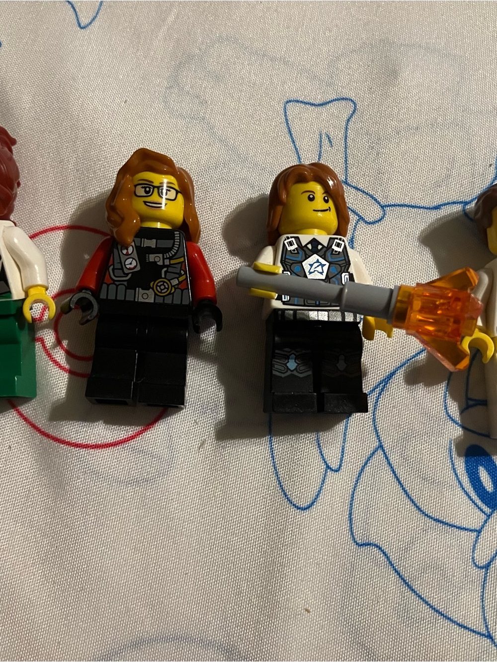 Lego Minifigure Female Crew with Red Jacket, Black Legs, Yellow Heads
